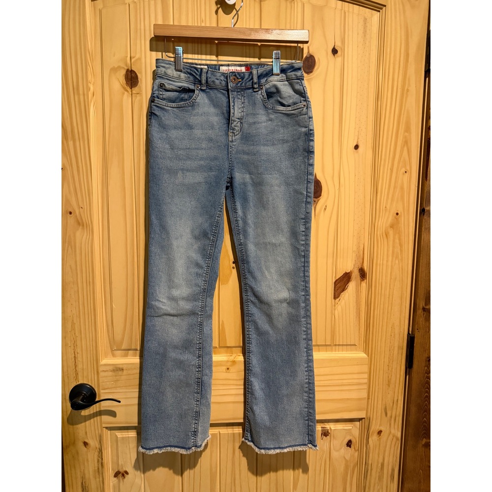 Lucky Brand Girls Size‎ 16 Mid Rise Flare Jeans Light Wash Raw Hem Stretch Denim